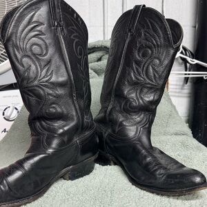 Vintage ACME Black Embroidered Leather Cowboy Boots